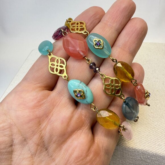 Lauren Ralph Lauren Bracelet Multi Strand Turquoise Blue‎ Beads Gold Tone - Picture 3 of 8